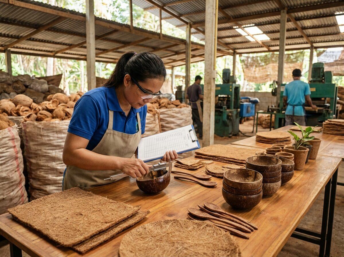 Inspector measuring components in a production workshop.