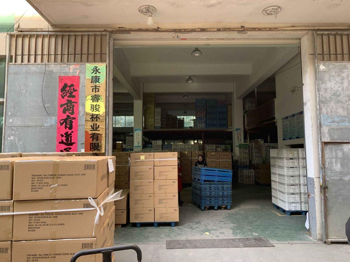 A warehouse loading bay prepared for shipment handling.