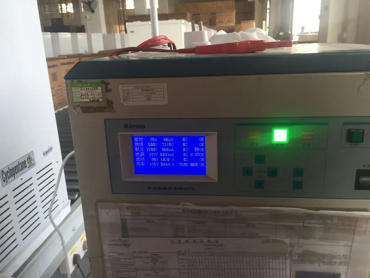 Function test equipment used during a product quality inspection.
